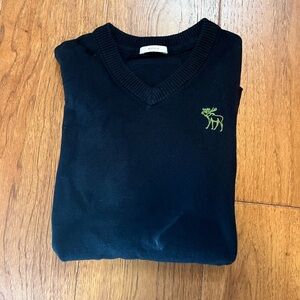 Abercrombie & Fitch Black V-Neck Sweater with Green Moose